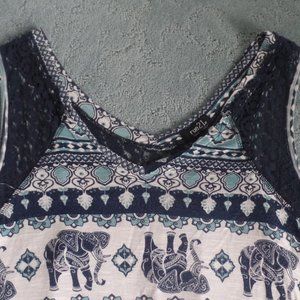 Elephant Bohemian-Patterned Lace Tank Top
